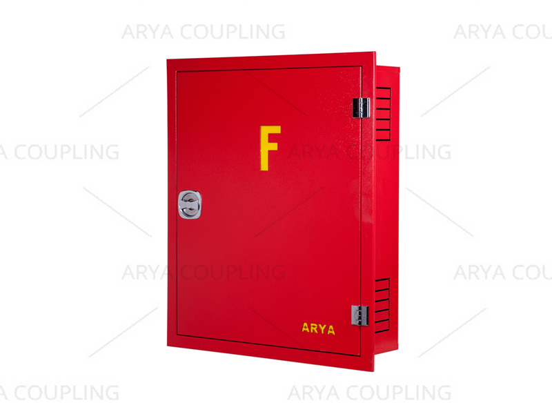 جعبه آتش نشانی تک قلو توکار با قرقره و شیلنگ آریا کوپلینگ